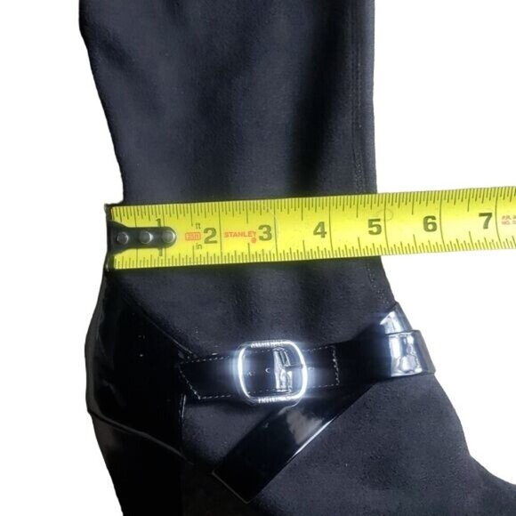 Black Over-The-Knee Platform Boots With Buckle & Zipper - Picture 6 of 8